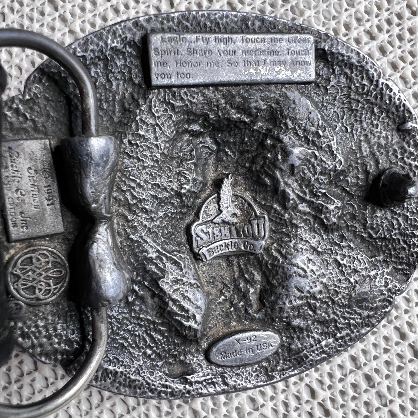 Vintage 1991 Siskiyou Eagle Spirit Native American Pewter Belt Buckle Black 30