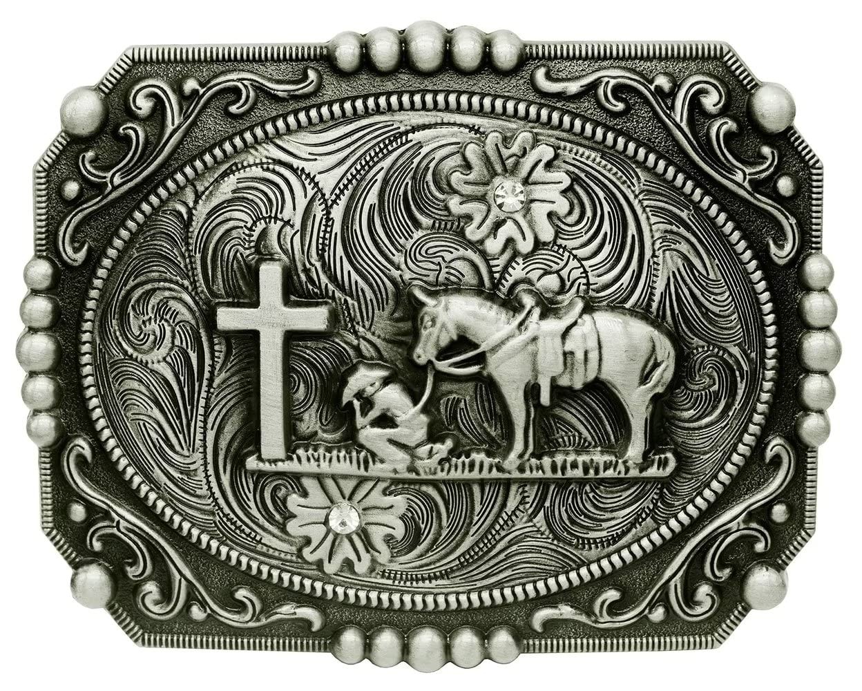 Religion Cross Cowboy Kneeling Prayer And Horse Design Belt Buckle