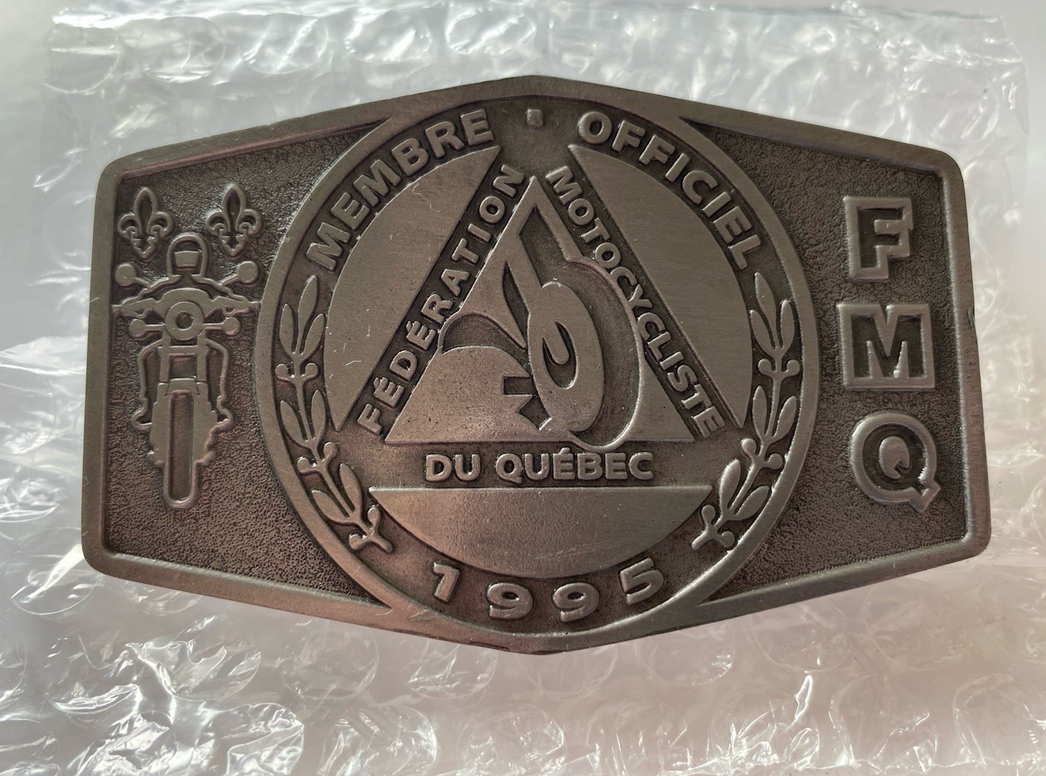 Belt Buckle- Federation Motocycliste du Quebec Boucle De Ceinture 1995