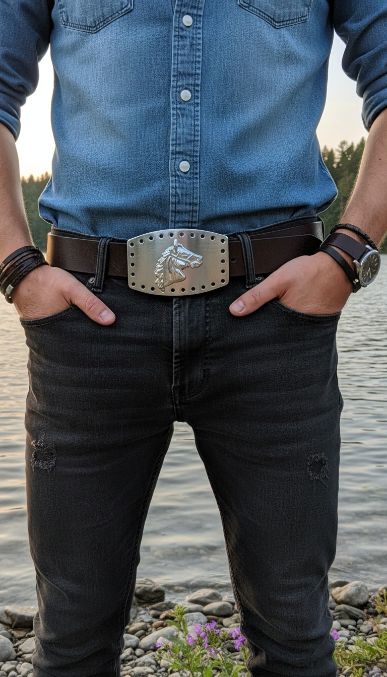 Men Women Western Fashion Belt Buckle Silver Metal Rodeo Horse Big Square Holes