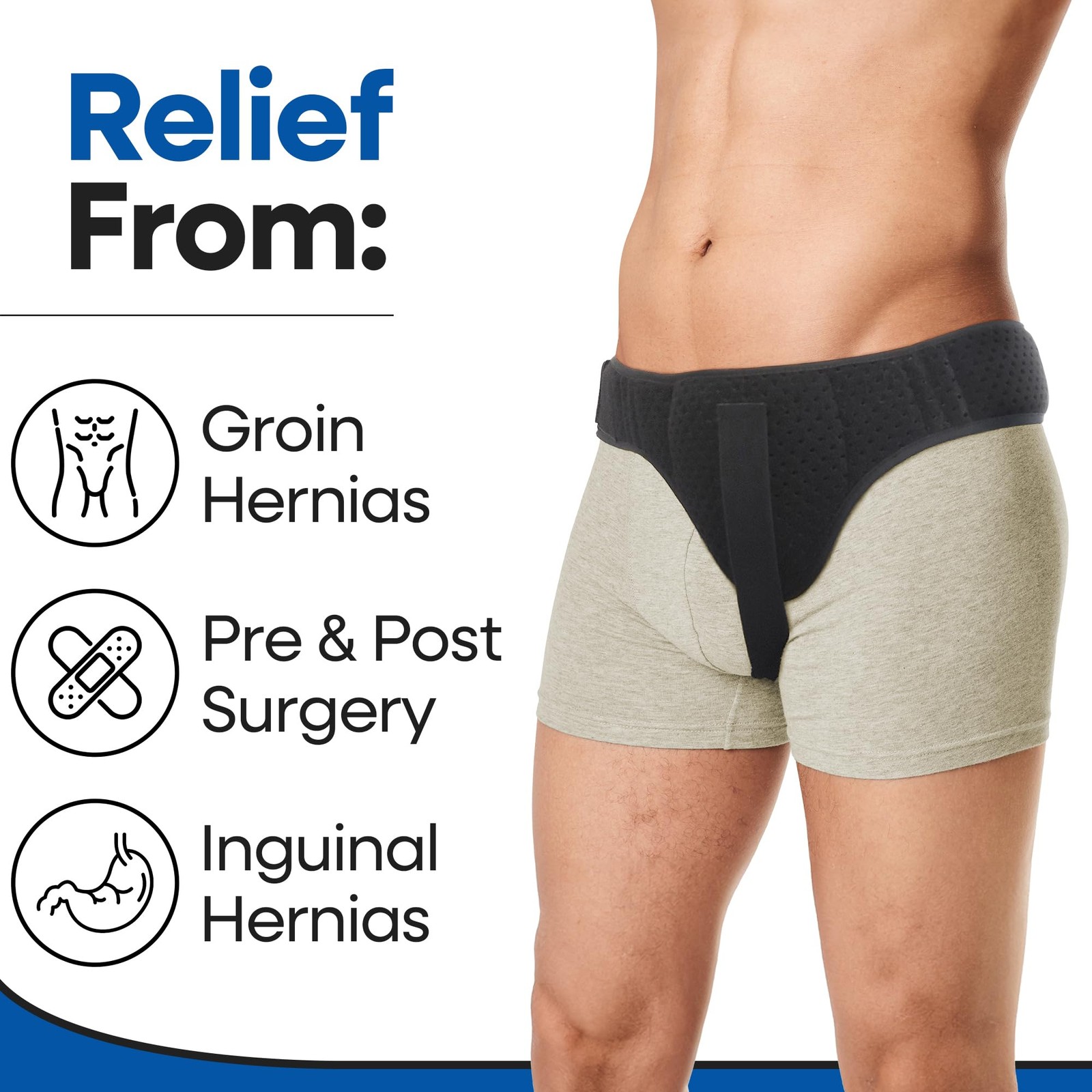 Hernia Belt for Men Inguinal Support | Groin or Lower Medium, Black