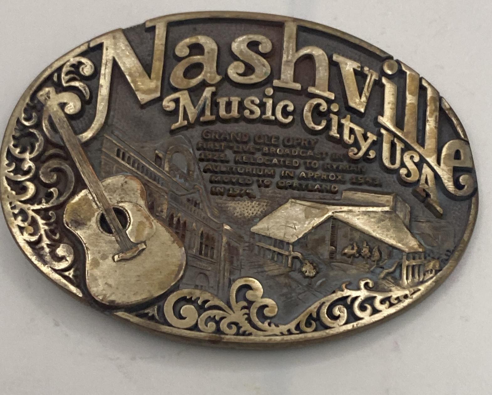 Nashville Music City USA Solid Brass Belt Buckle by Award Design Medals