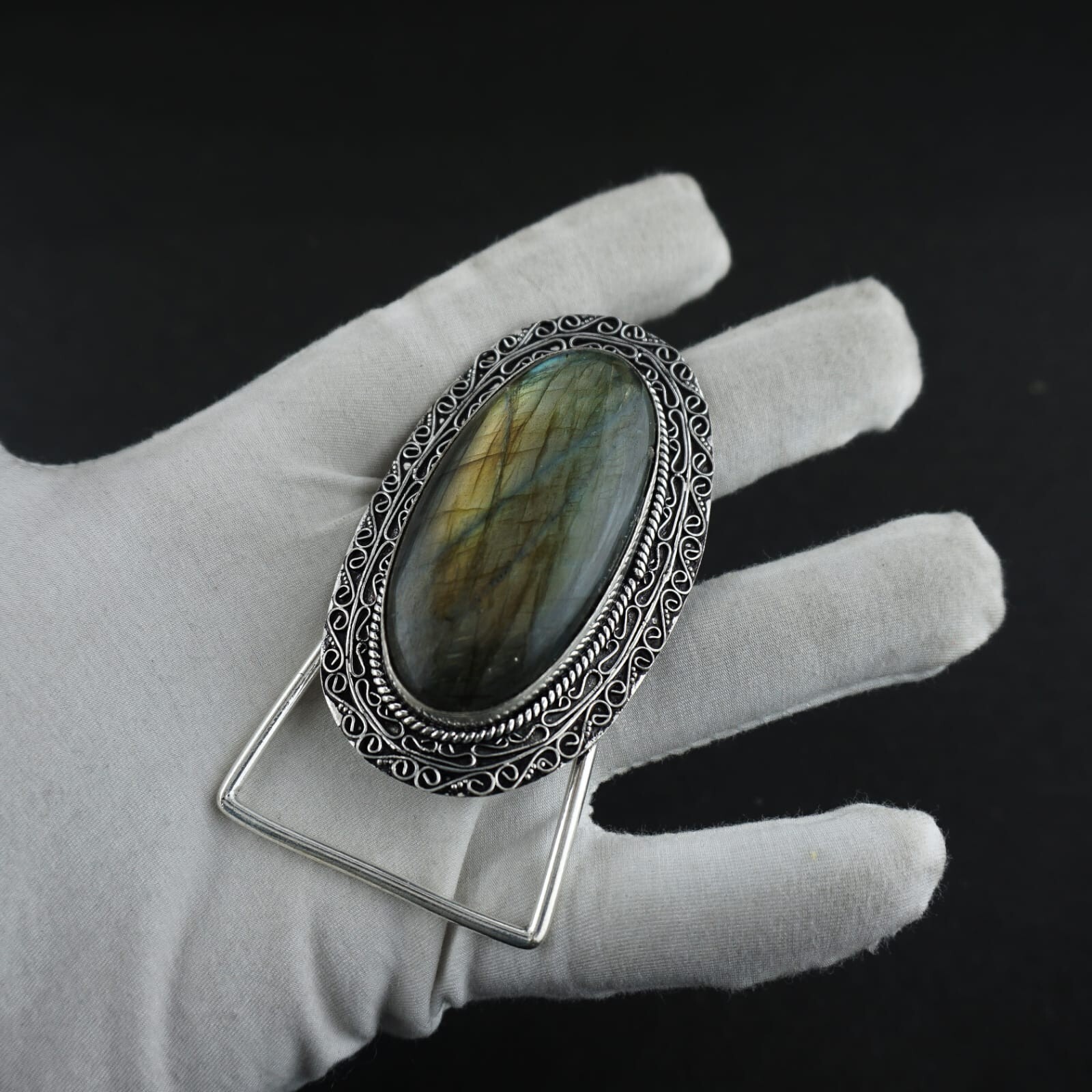 Natural Labradorite Gemstone Handmade 925 Sterling Silver Vintage Belt Buckle