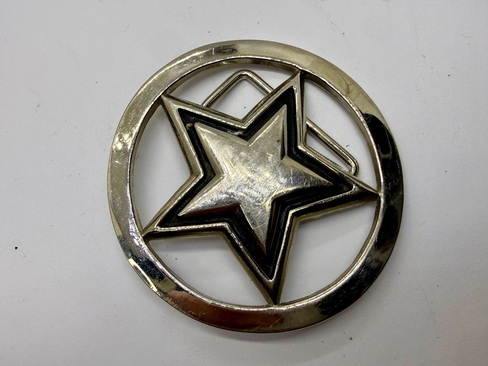 Famous Stars & Straps Five Point Star Logo See-Trough Silver Color Belt Buckle