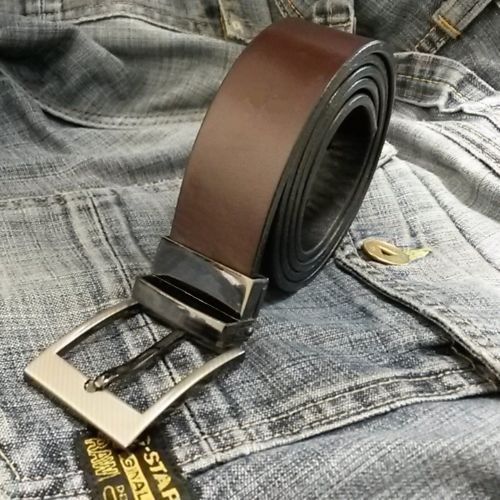 Mens Leather Reversible Belts Metal Buckles – Black Brown Tan – Sizes 26&Prime; – 60&Prime;