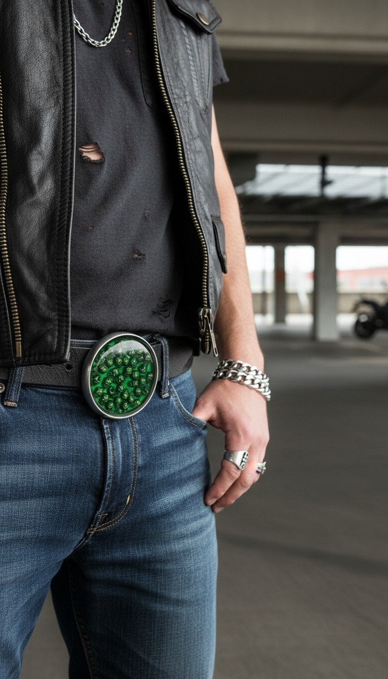 New Men Women Silver Metal Belt Buckle Skulls Biker Western Fashion Green Color