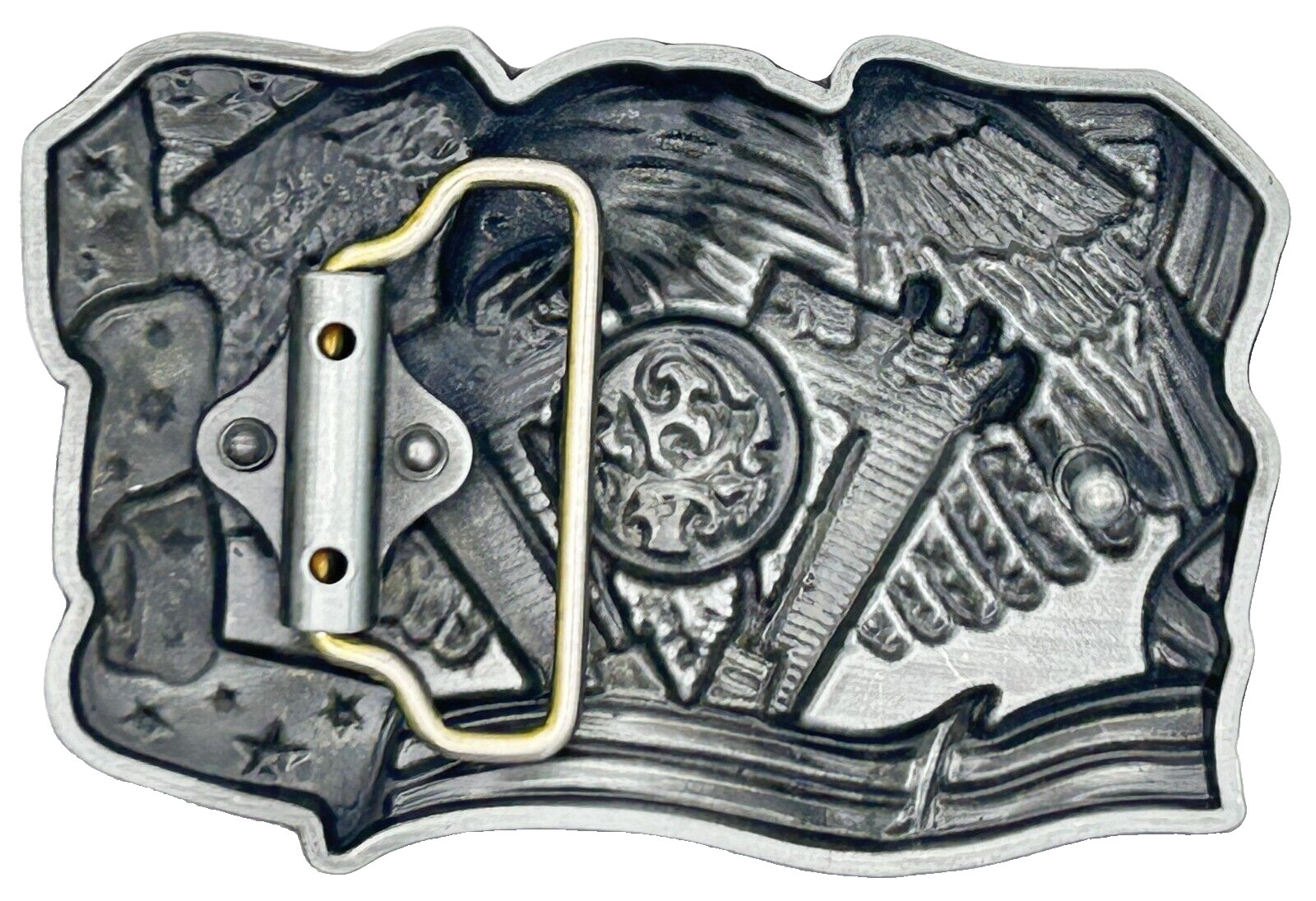 Patriotic Eagle & USA Flag V-Twin Motor Motorcycle Enameled Belt Buckle New
