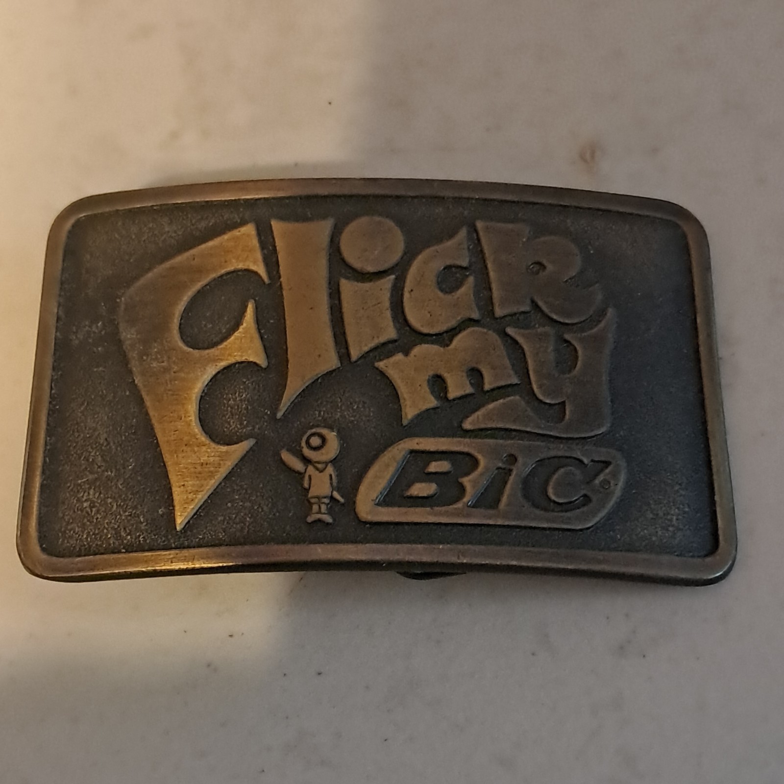 Bic Bronze Western Logo Belt Buckle Antique Finish Metal for Men 2&Prime; Solid