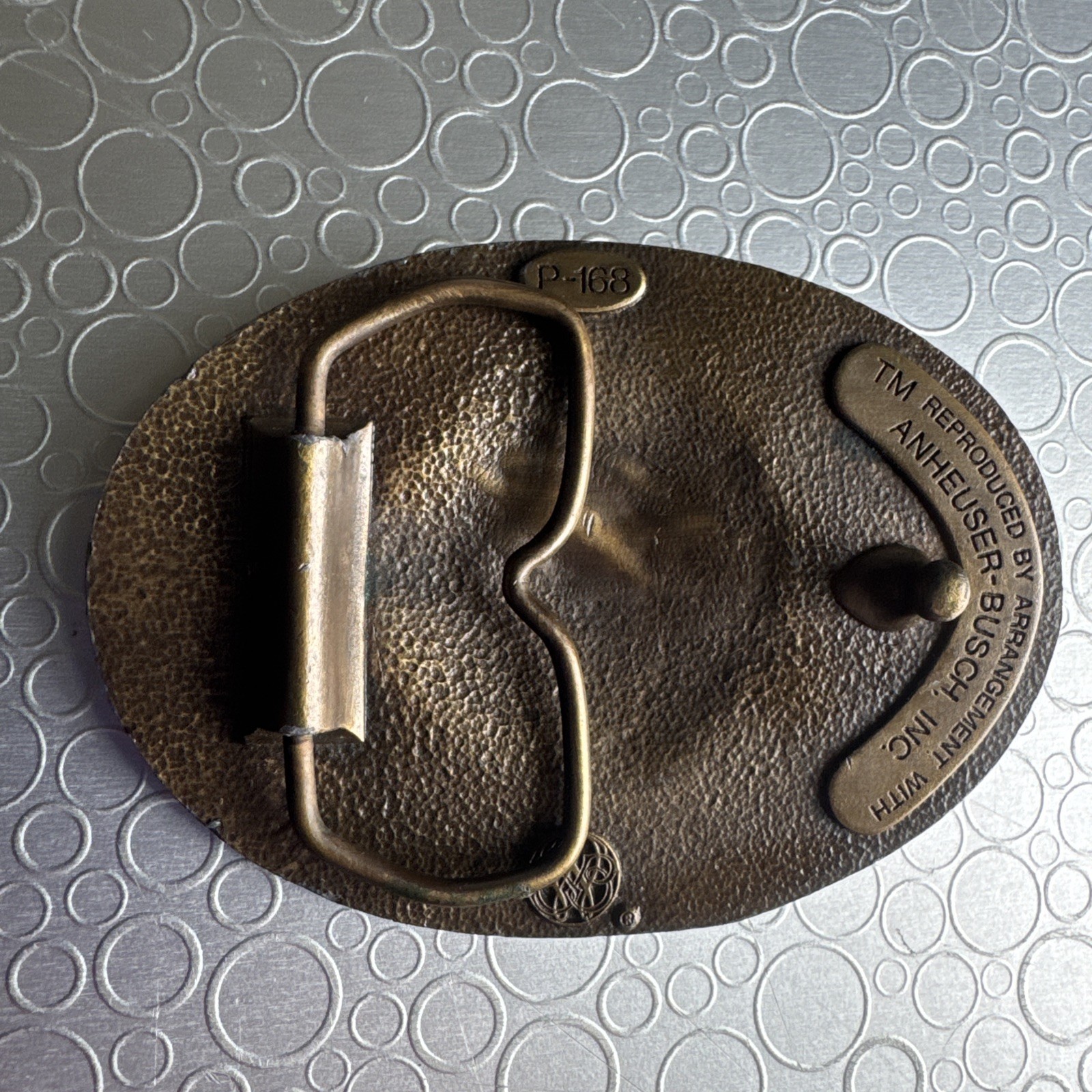 Vtg 1970s Anheuser Busch Brass Belt Buckle P-168 Budweiser Beer Eagle Cowboy Men