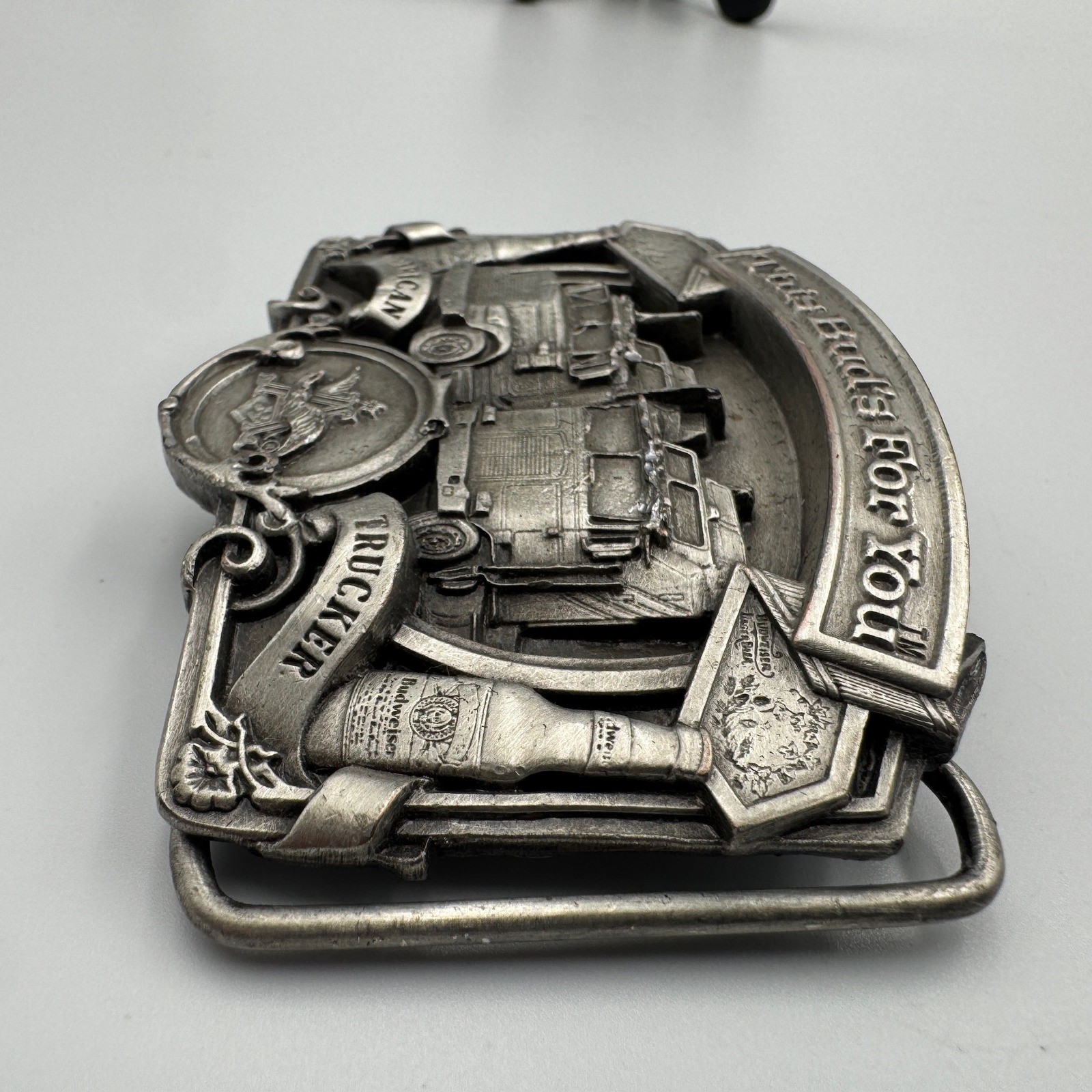 Vintage 1987 Budweiser American Trucker Belt Buckle Bergamot Brass Works D-175