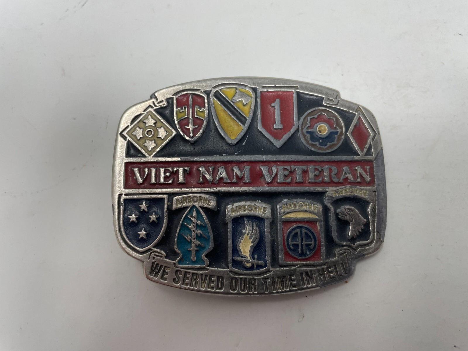 US Army Vietnam Veteran Belt Buckle Made In USA « We served our time in hell »