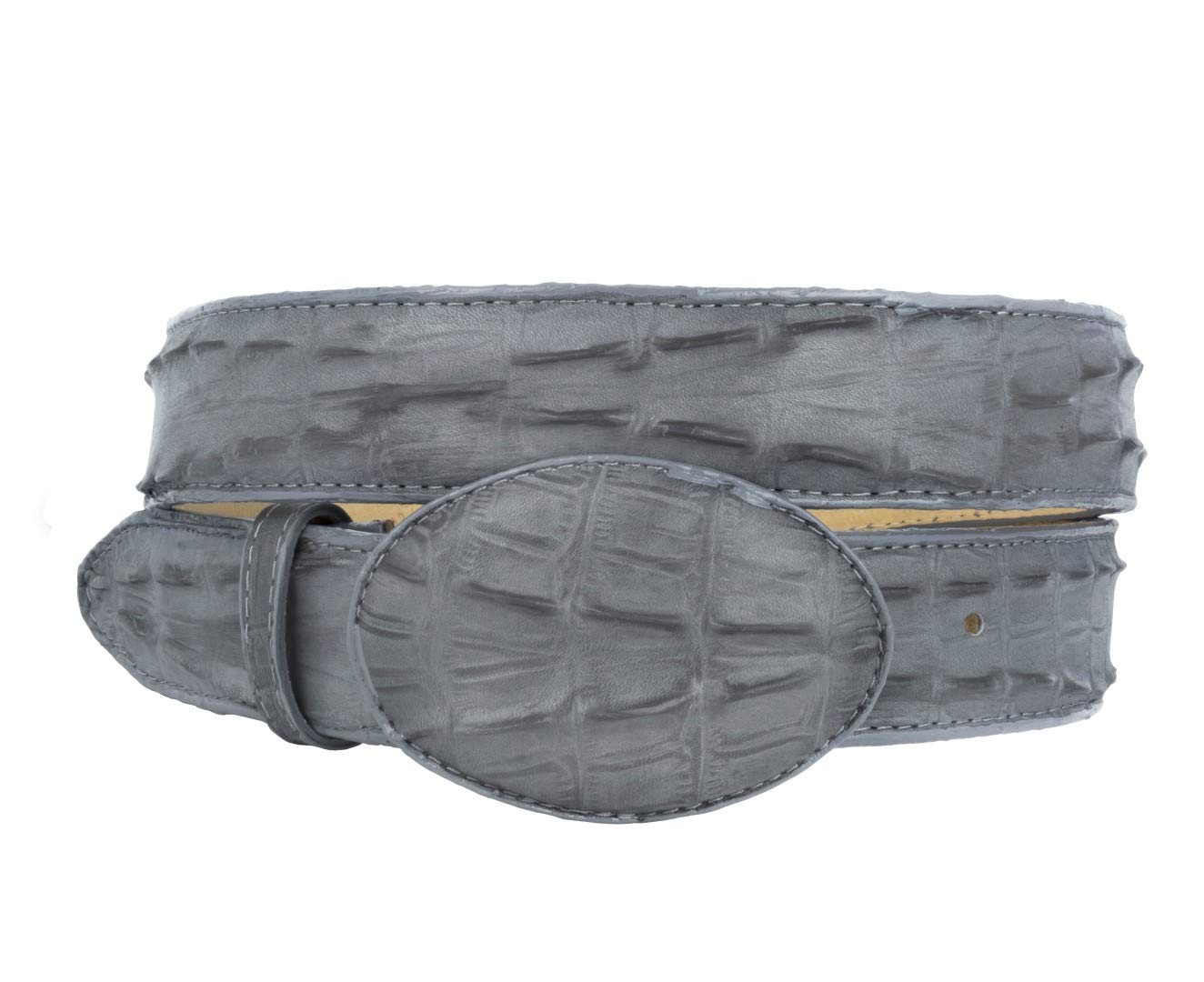El Presidente Mens Gray Cowboy Belt Crocodile Tail Print Leather 32,