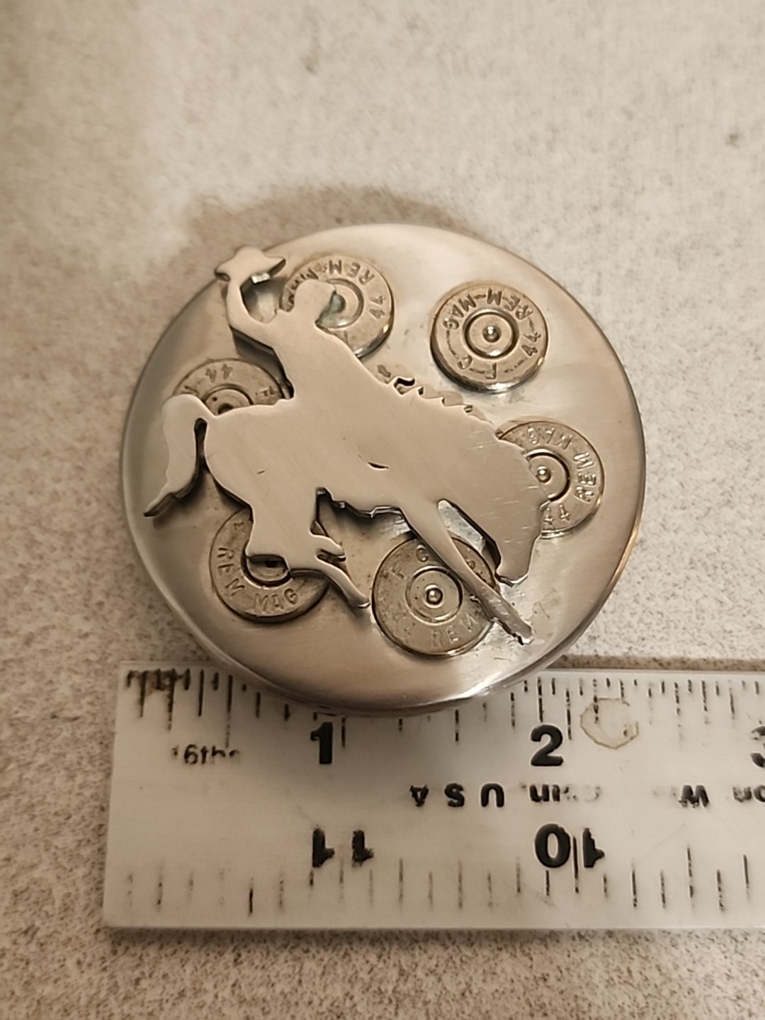 Bronc Riding Cowboy On 44 Magnum Stainless Steel Belt Buckle By Don Applegate