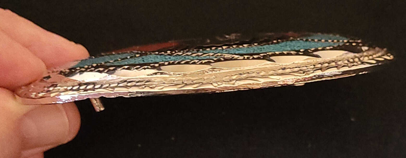 VINTAGE AMERICAN EAGLE BELT BUCKLE WITH TURQUOISE, CORAL & JET MOSAIC INLAY