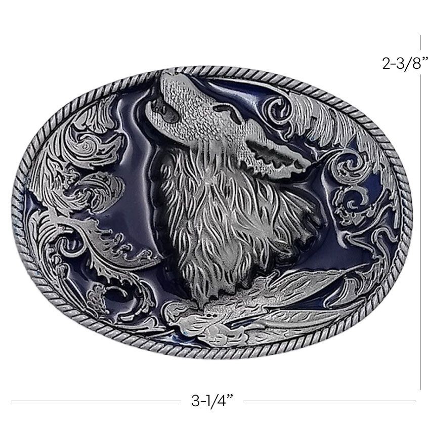 Mens Wolf Howling Metal Belt Buckle Western Indian Design Eagle Feathers