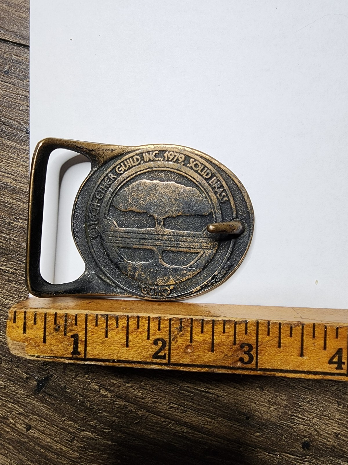 Vintage Tech Ether Guild « Echo » Solid Brass Belt Buckle Rainbow Forest Trees