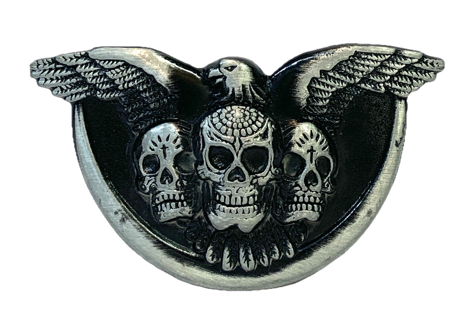 Skulls & American Eagle Belt Buckle Pewter 4.5”x 2.5” Fits Up To 1.75” Belt z