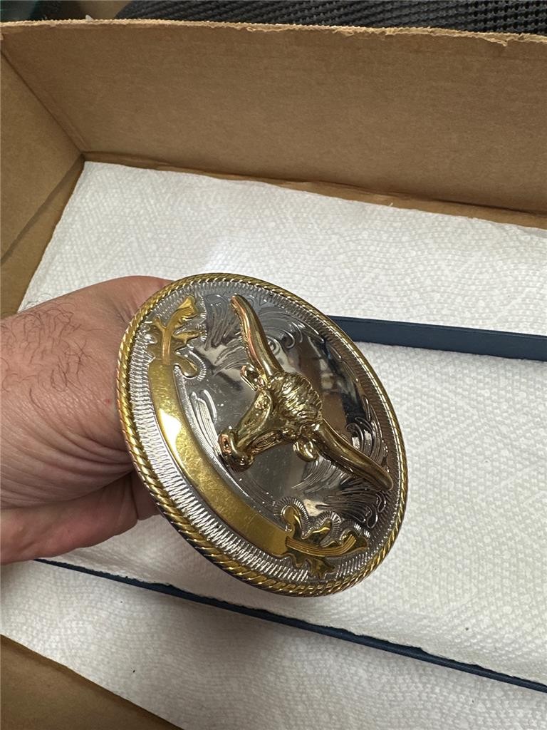 Vintage Cowboy Style Gold Steer Head Belt Buckle Made In Mexico