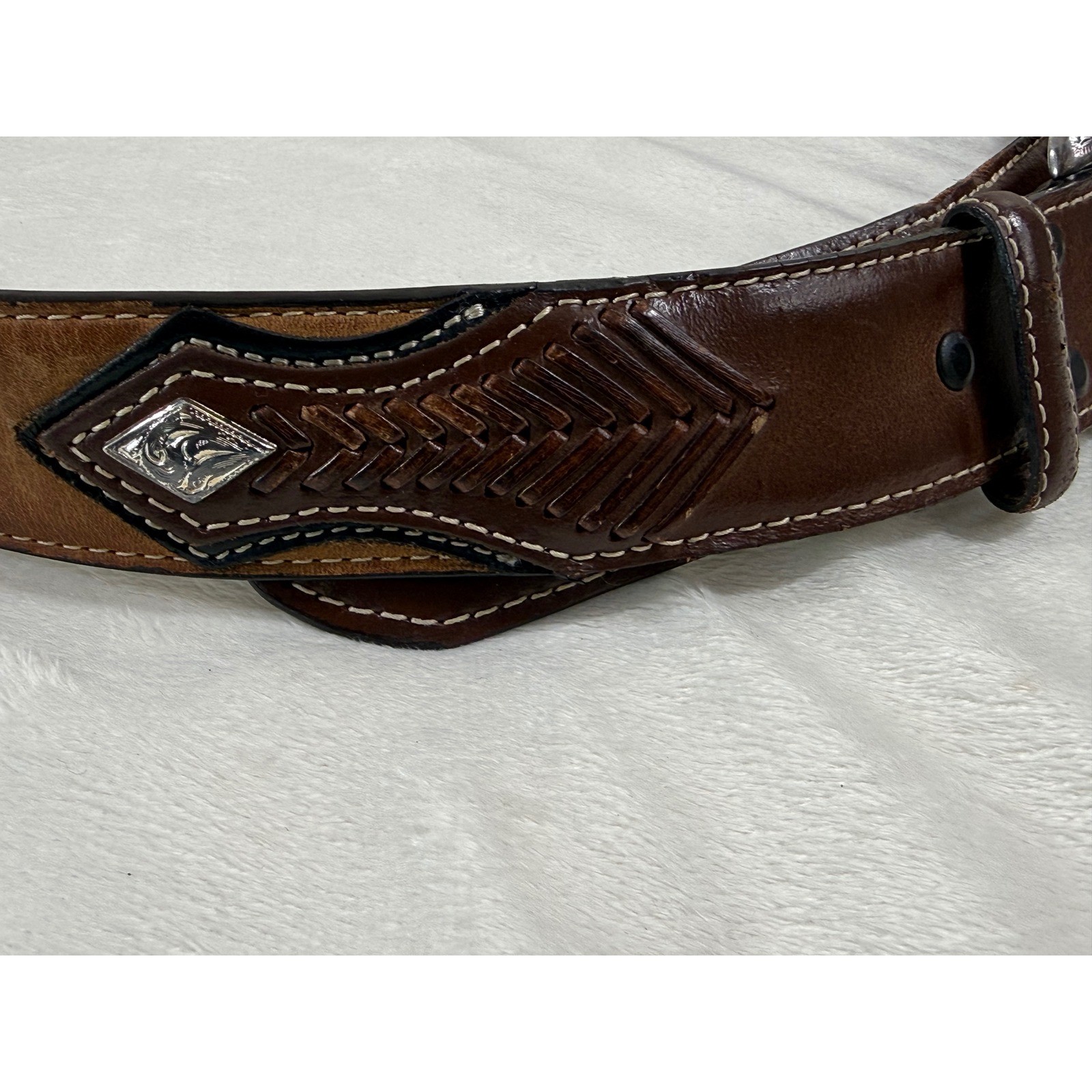 Nocona Western Leather Belt Men&rsquo;s Size 40 Brown Tooled Engraved Buckle