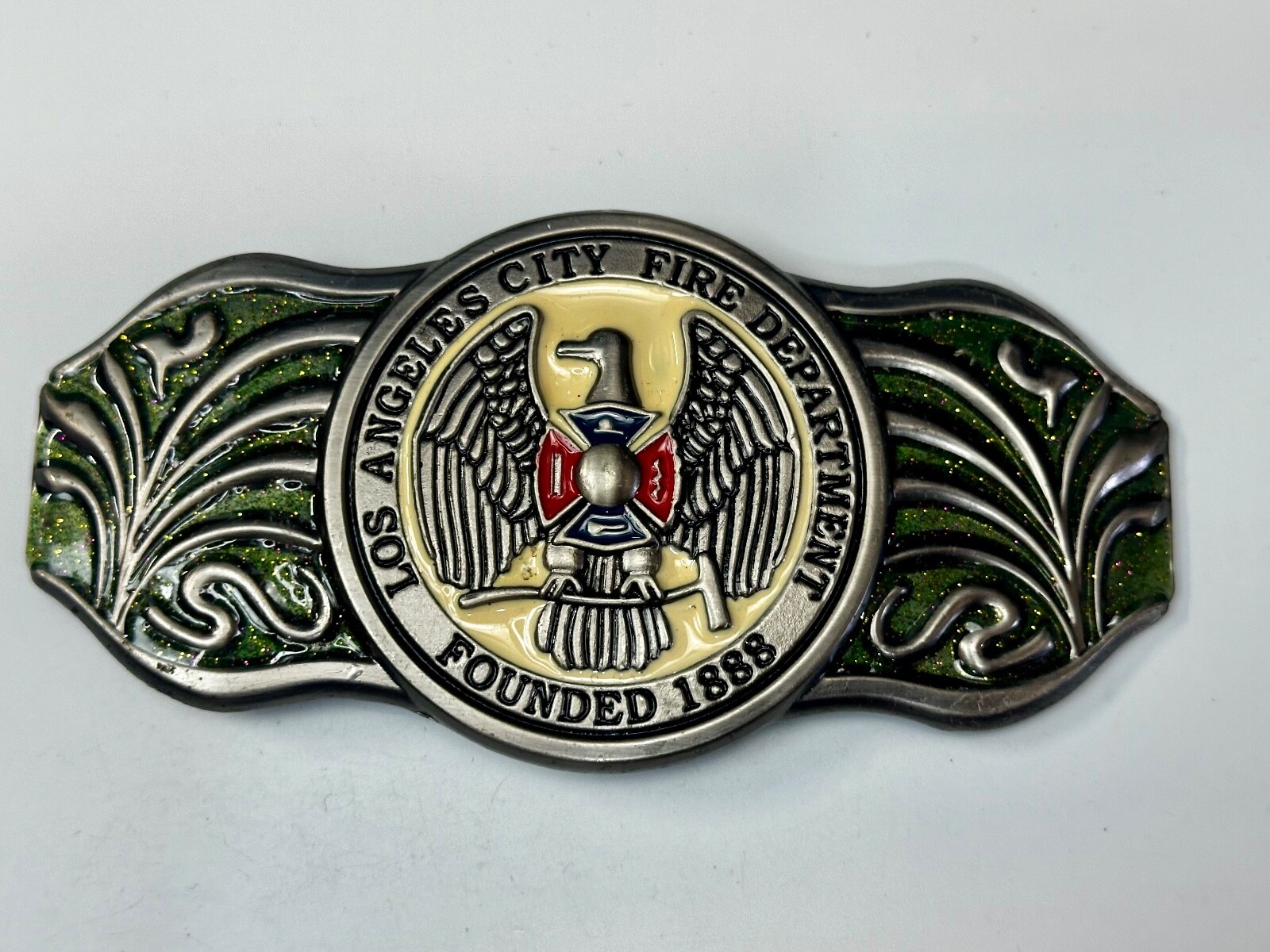 LA Los Angeles Fire Department 1888 Silver TFJ LARGE 6&Prime; Wide Belt Buckle