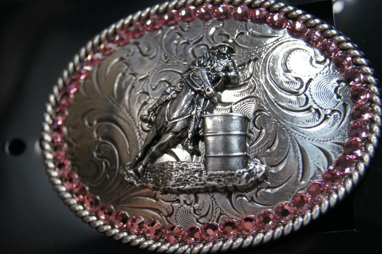 BLAZIN ROXX Youth Belt Buckle Barrel Rider Rhinestones Pink & Silver 37380