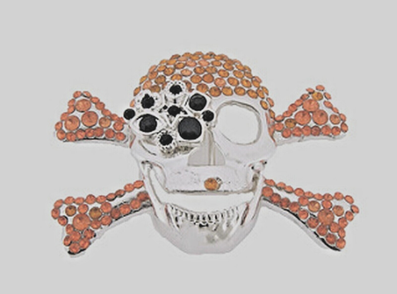 Skull Belt Buckle Crossbones Feather Halloween Pirate Costume Orange Bling Metal