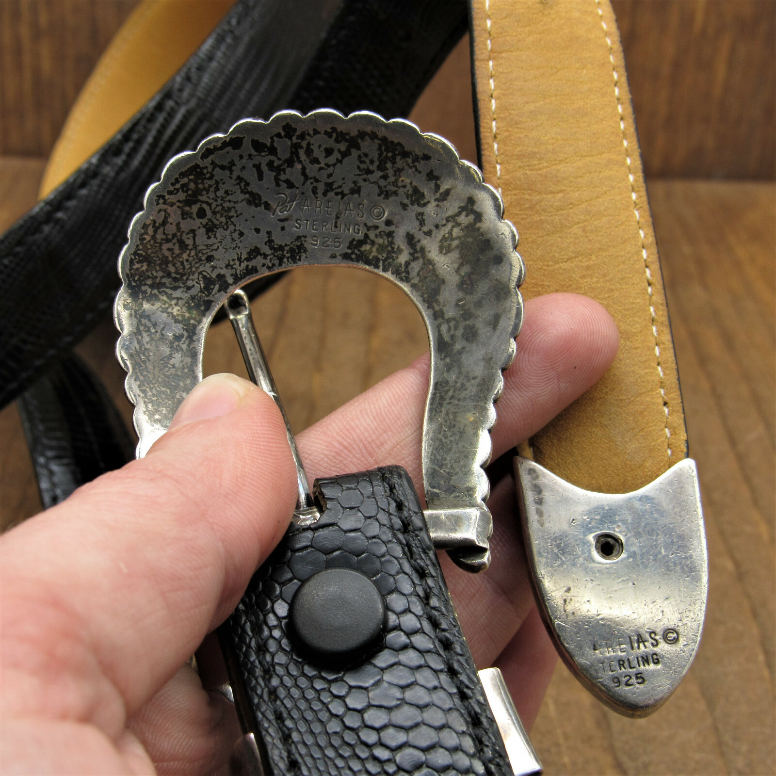 Areias Sterling Silver Buckle on RDM Teju Lizard Black Long Belt+