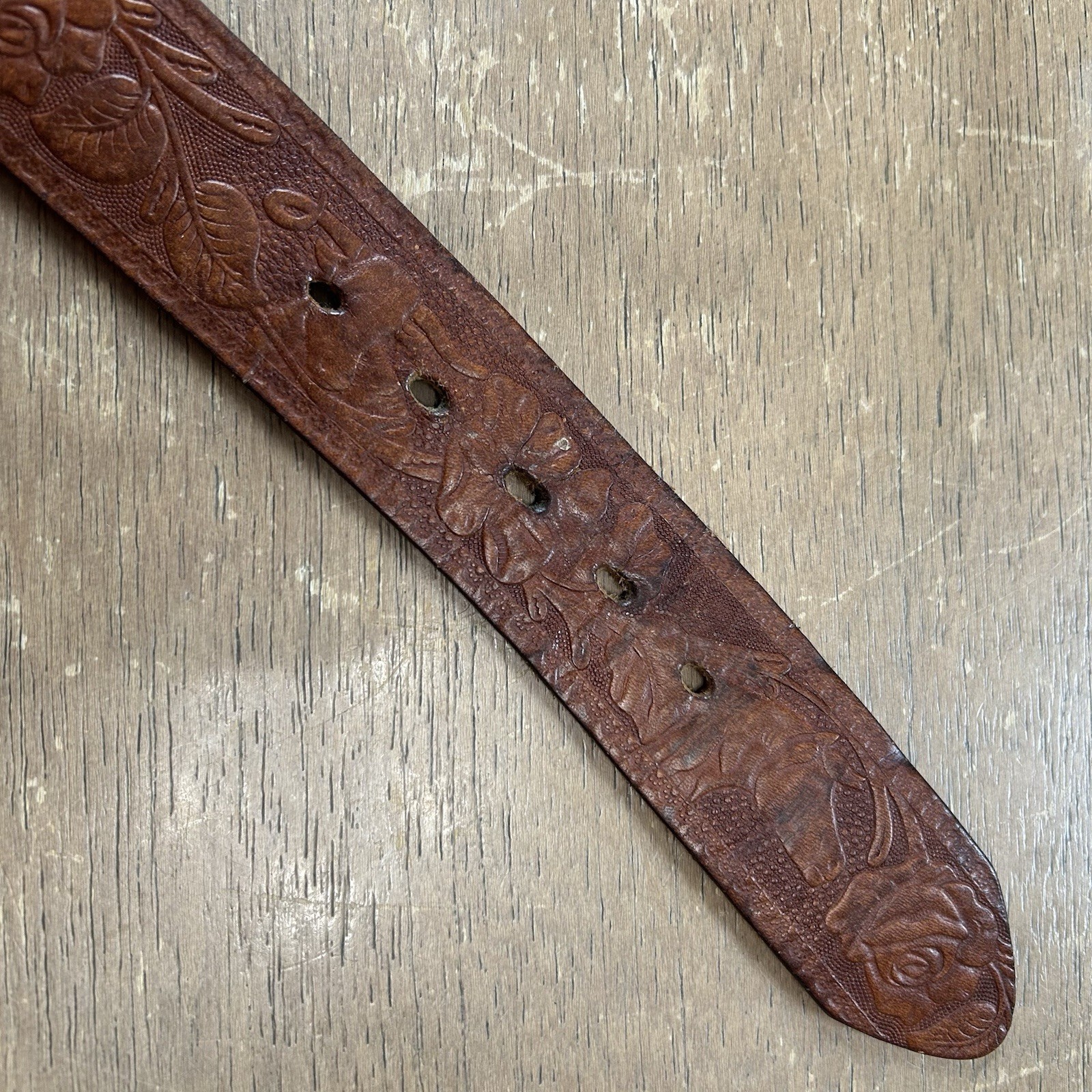 Brass Moose Belt Buckle w/Hand Tooled Brown Leather Western Wear Belt Size 40