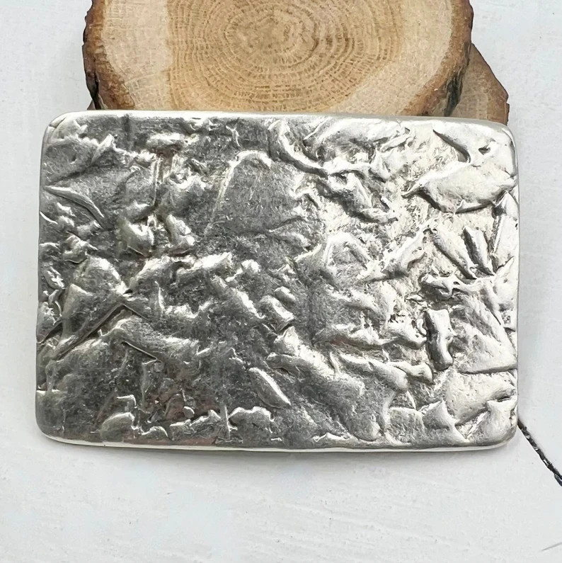 Handmade Metal Belt Buckle Rustic Texture Rectangular Unique Silverfa