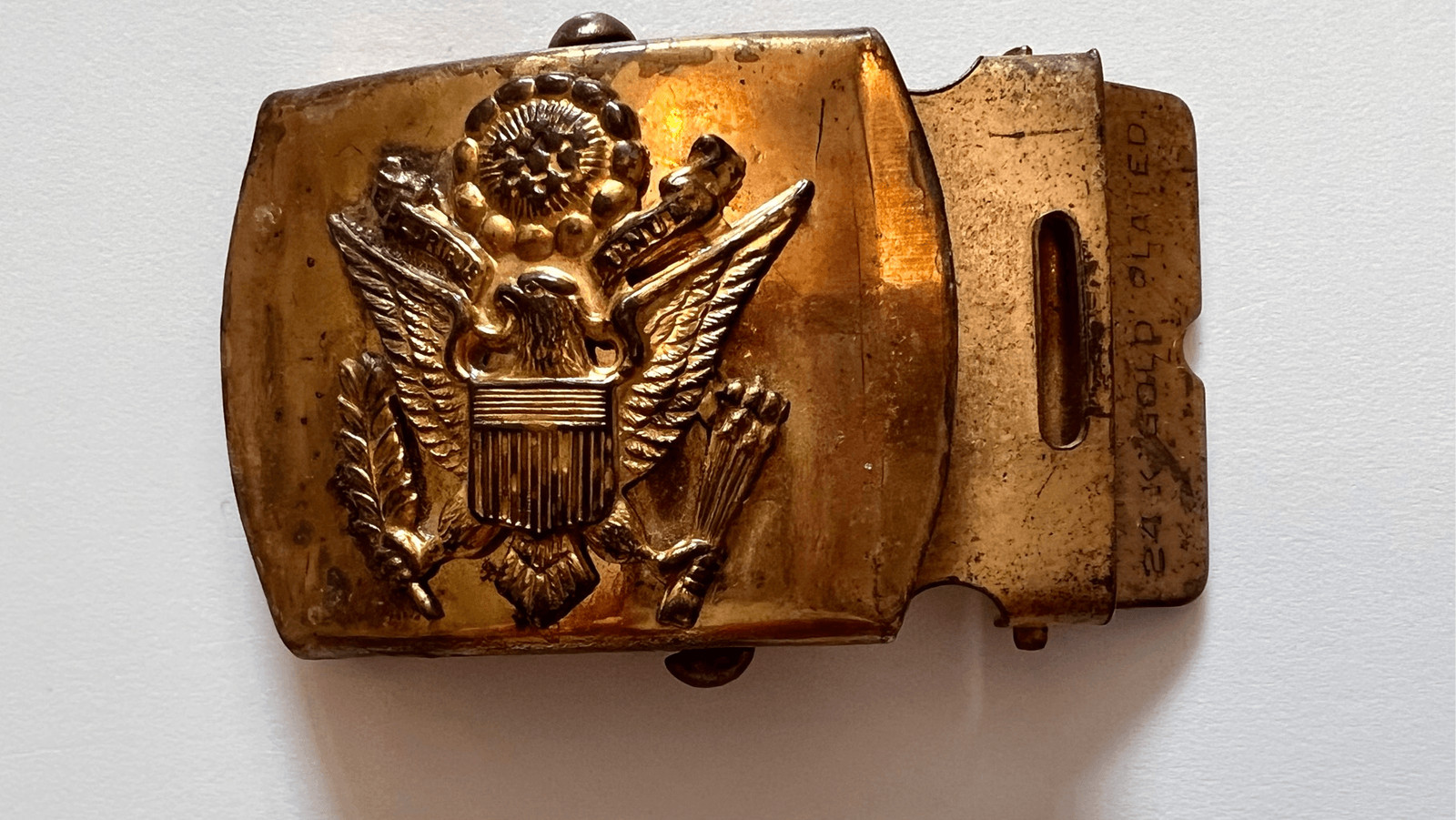 Antique United States US 24K Gold Plated Army Belt Buckle Eagle Brass