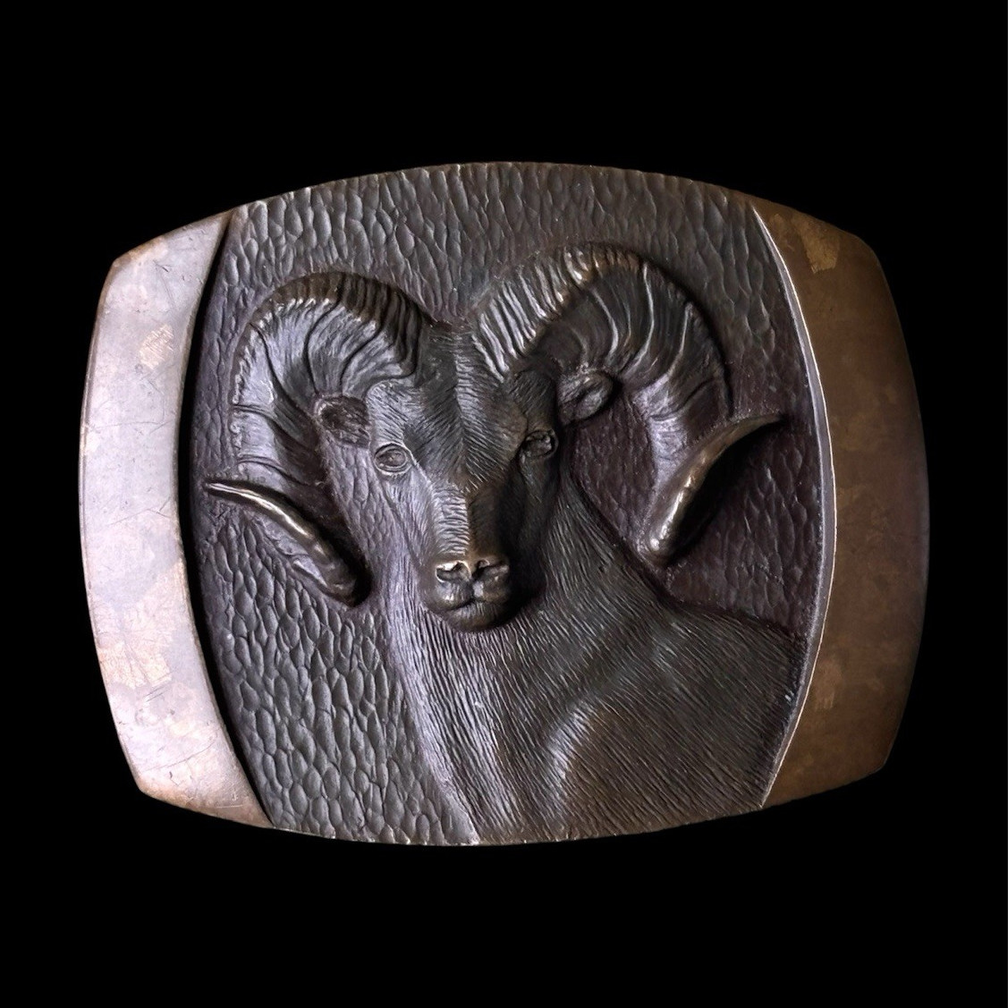 Steven L Knight Solid Bronze Ram Head Belt Buckle Clip Style 1.75in Vintage
