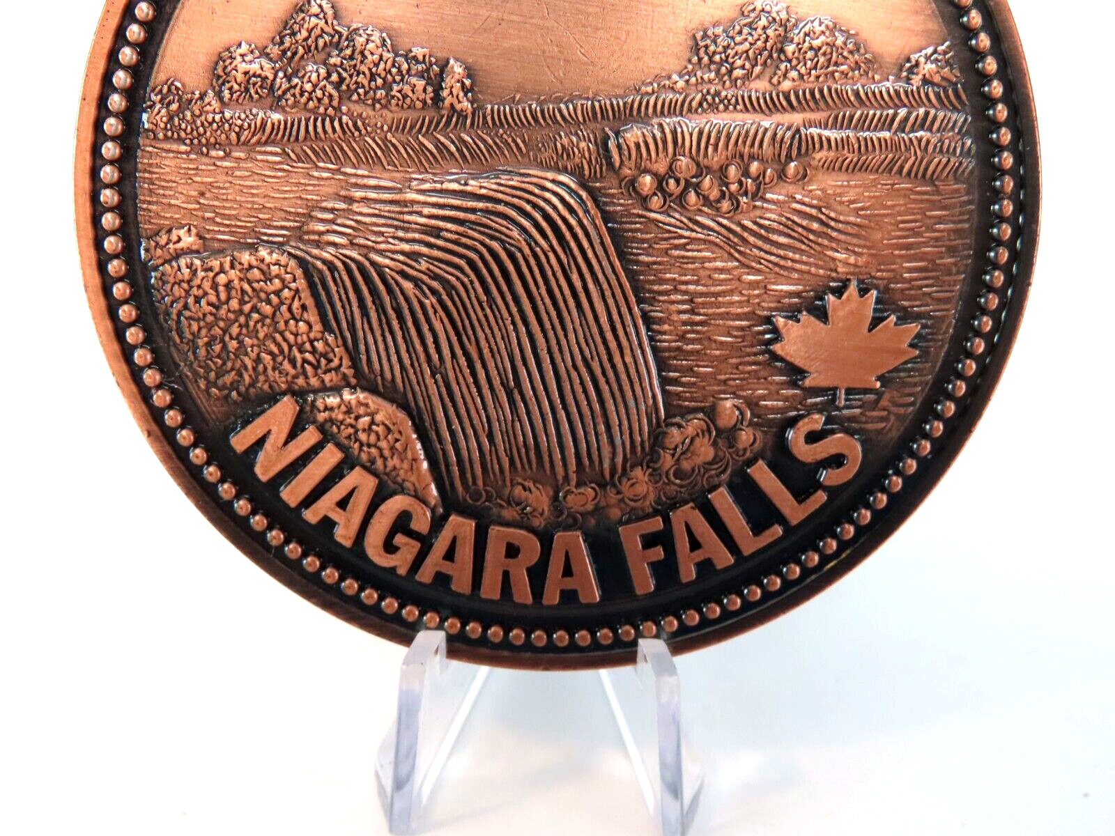 Vintage Round Copper Tone Canada Niagara Falls Metal Belt Buckle