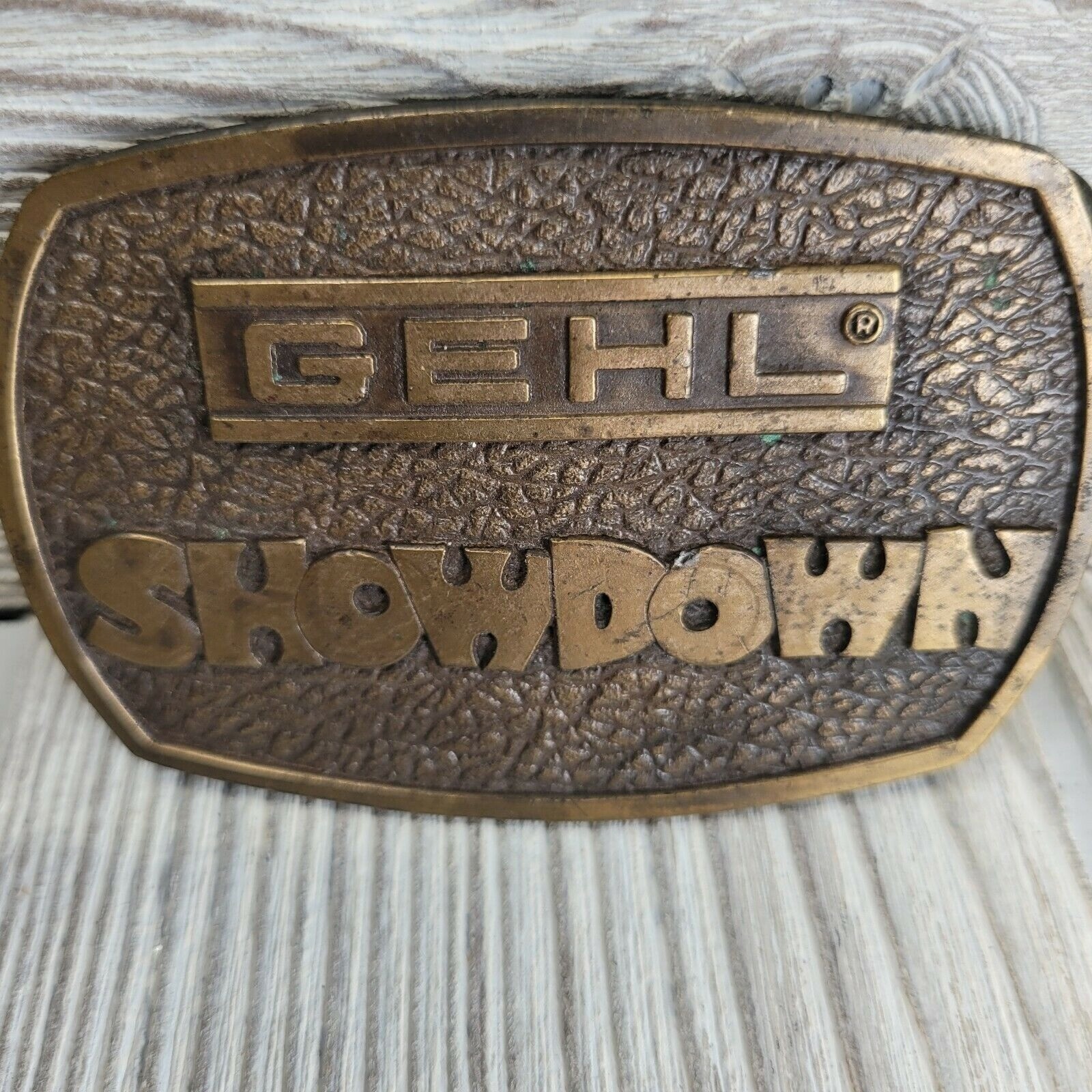 Gehl Belt Buckle Mens Bronze Showdown 1976 Bergamot Brass Works Rodeo Western