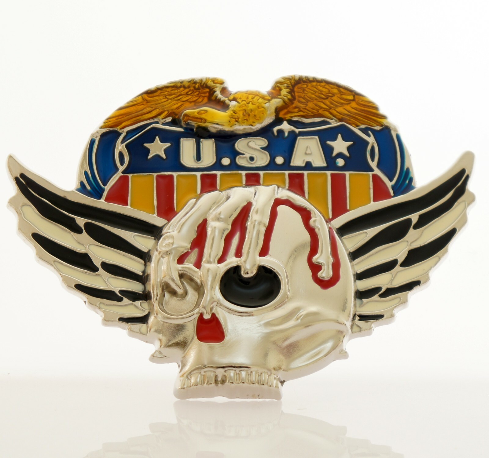 Men&rsquo;s 3D Skull Head with Wings Eagle Chrome Plated Metal Belt Buckle USA NEW