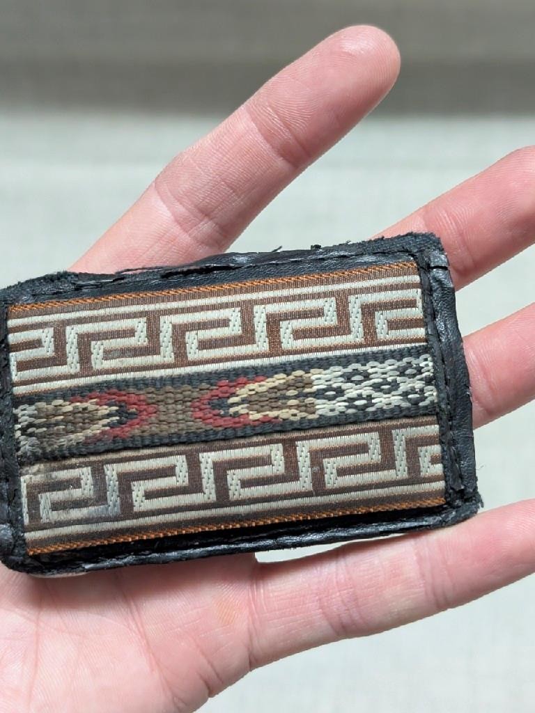 vintage NATIVE AMERICAN belt buckle SOUTHWESTERN indian print STITCHED leather