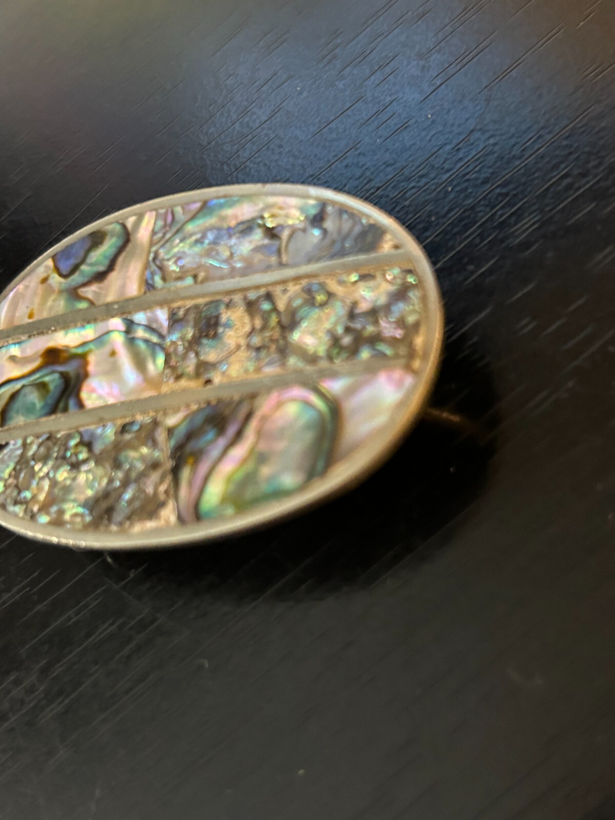 Vintage Collectible Abalone Shell Small Looks Brass Metal Belt Buckle