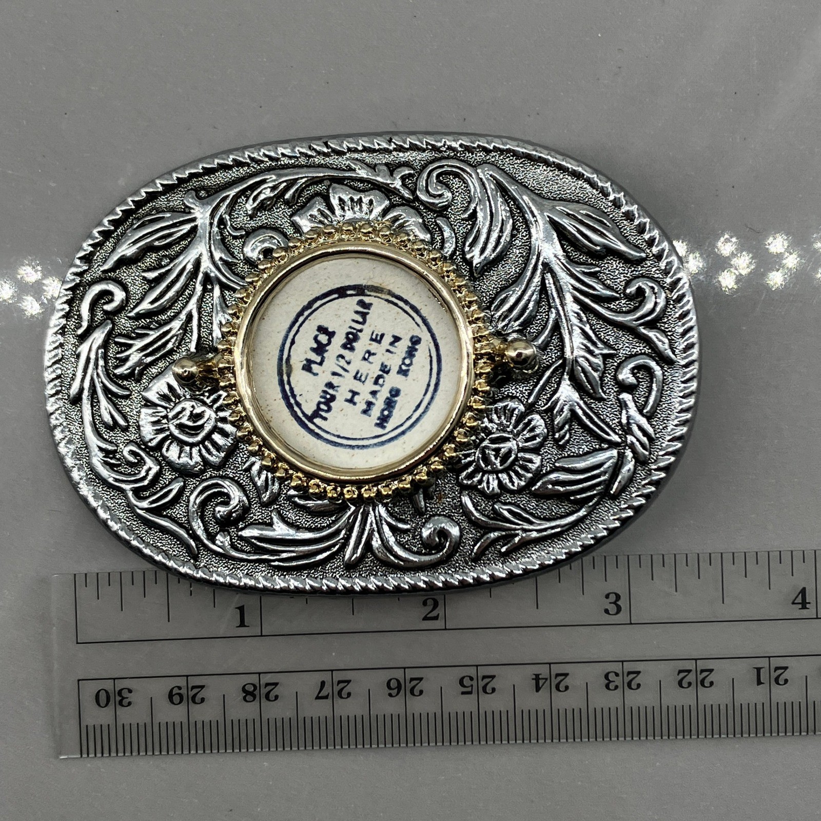 Vintage Western Cowboy Buckle Oval Silver Tone Floral Engraved Fits 1.5 in Belt