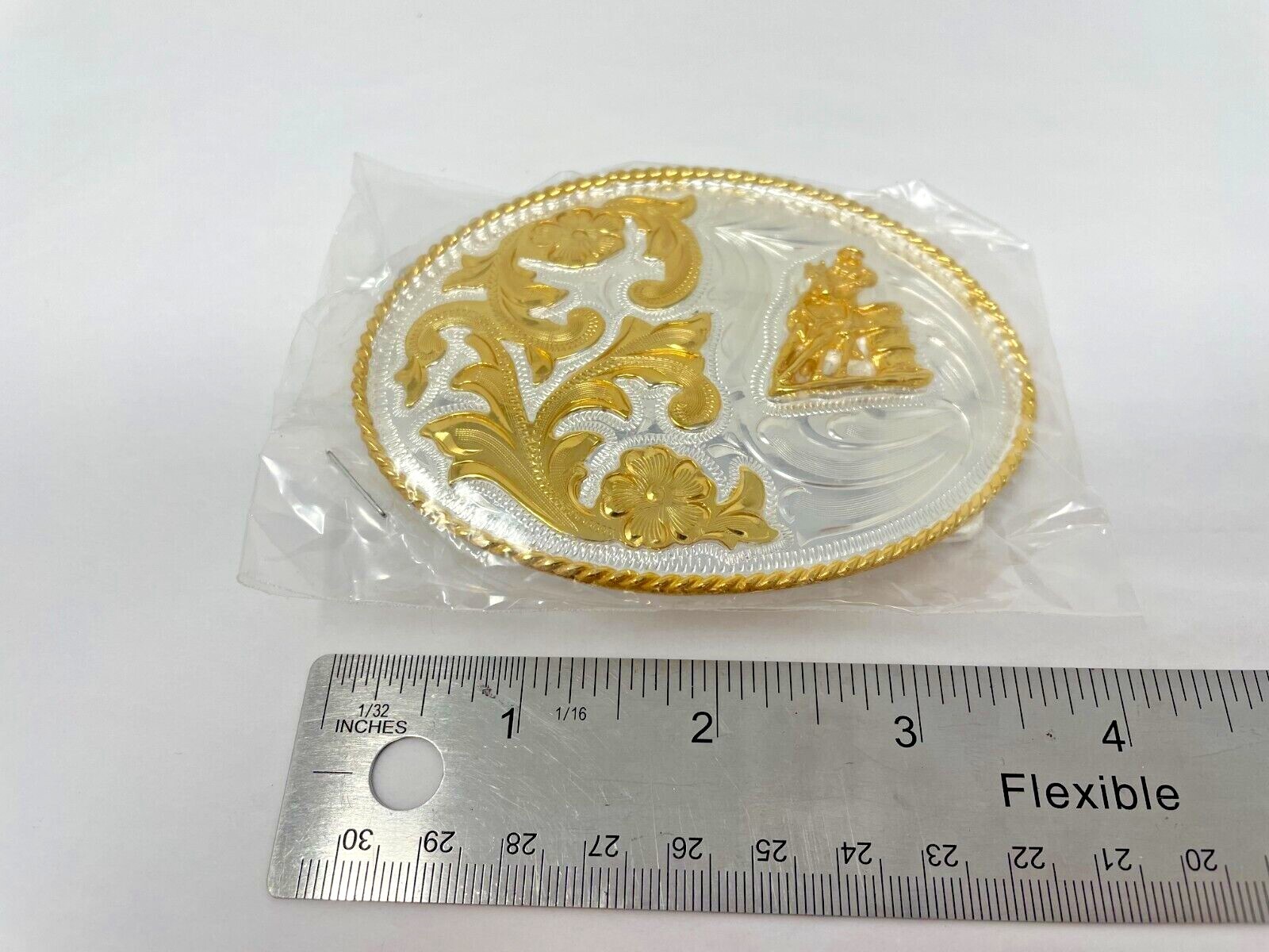 1 NEW Mexican Alpaca Silver Western Belt Buckle BARREL RIDER 3 15/16&Prime; x 2 7/8&Prime;