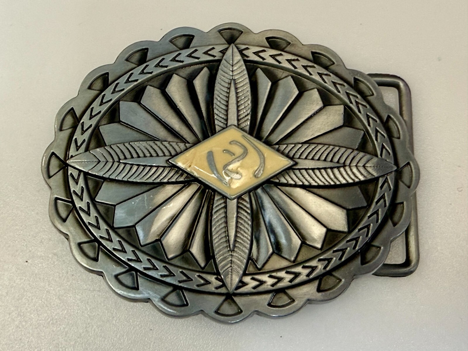 Southwestern Native Indian Tribal Art Style Creme Colored Center Belt Buckle
