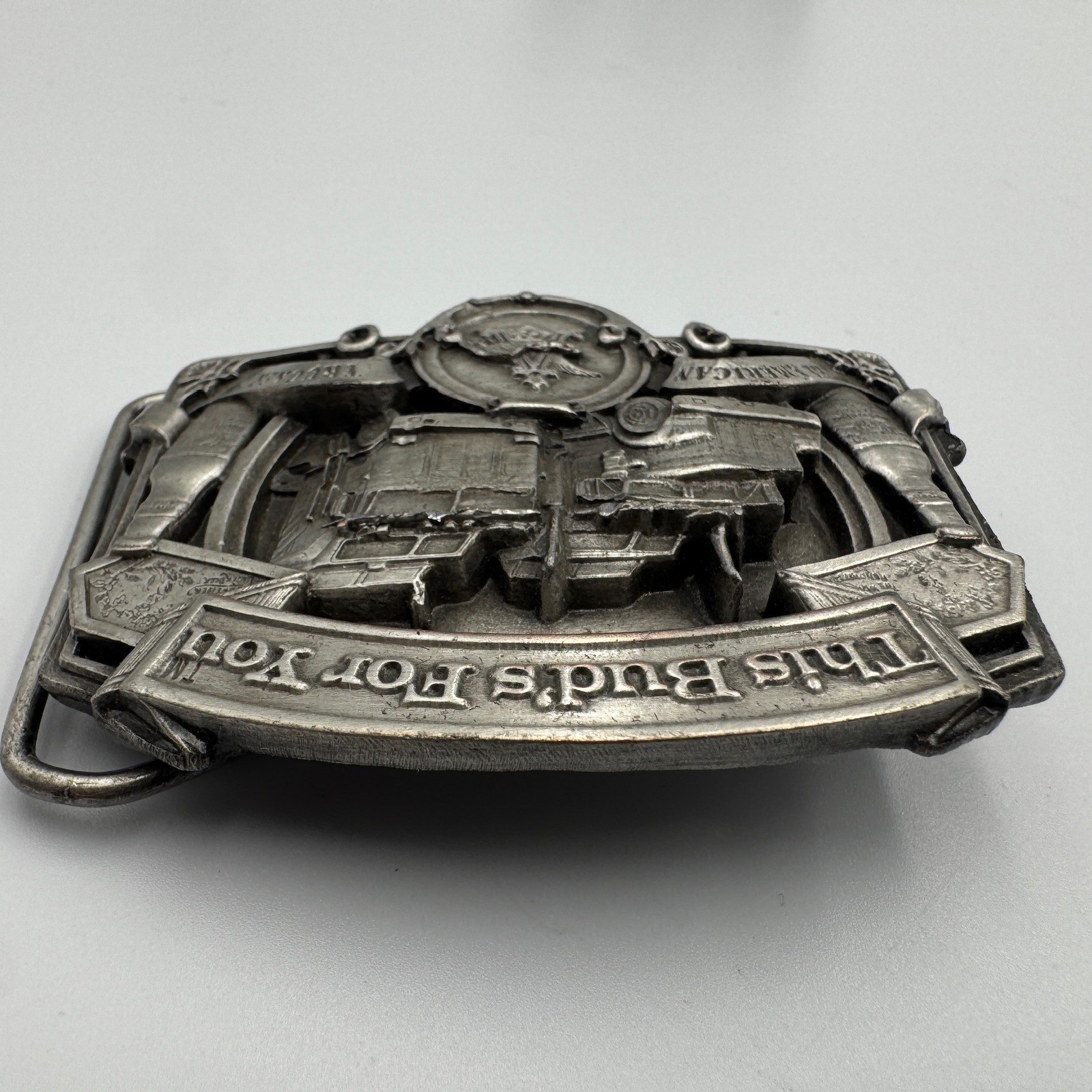 Vintage 1987 Budweiser American Trucker Belt Buckle Bergamot Brass Works D-175