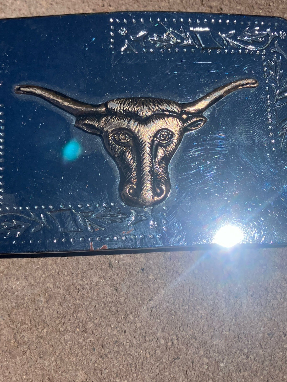 3 1/4 X 2 1/4” VTG Metal Copper Tone Longhorn Cattle Belt Buckle Hong Kong