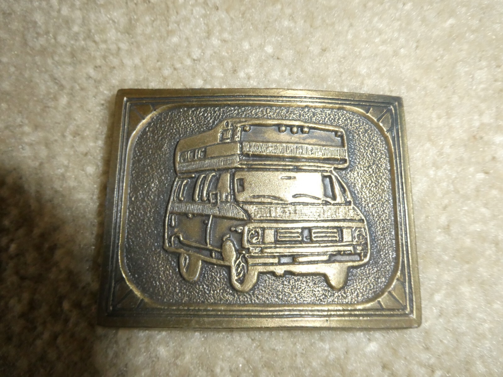 Vintage 1970s Brass Winnebago RV Belt Buckle 3 1/4&Prime; Wide