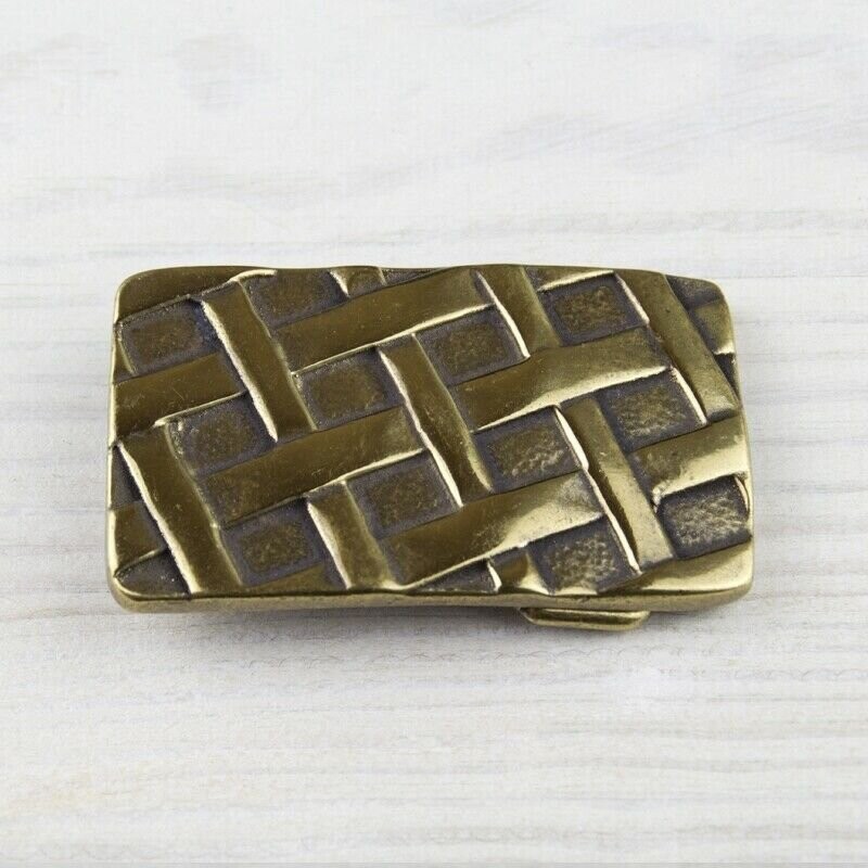 Grid Belt Buckle Rectangular Old Brass Vintage Braided Pattern Masculine