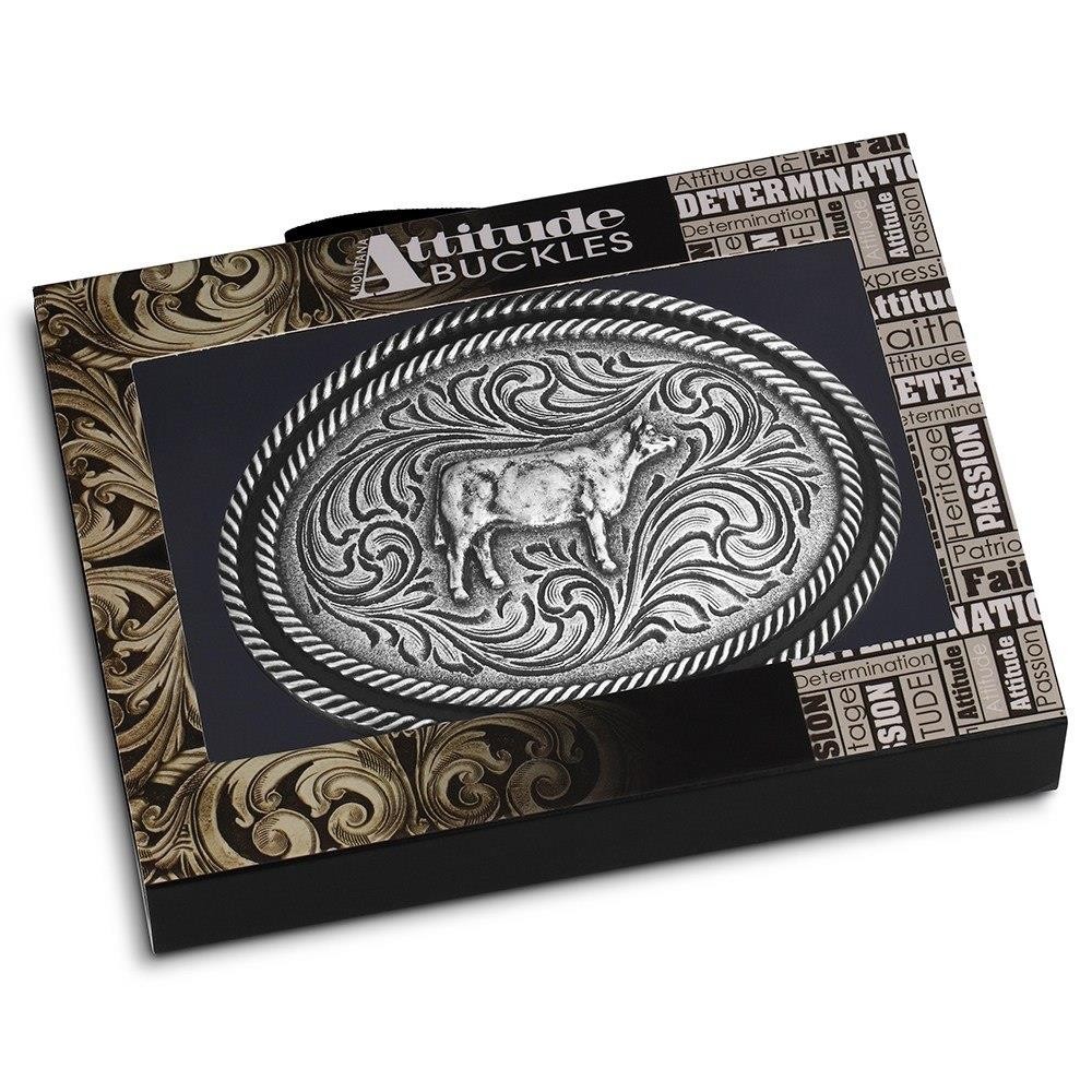 Montana Silversmiths Attitude Show Steer Western Oval Belt Buckle