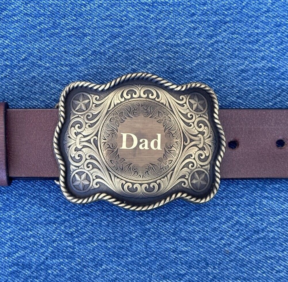 Engraved Brass Belt Buckle Custom Personalized Monogrammed Western Buckle