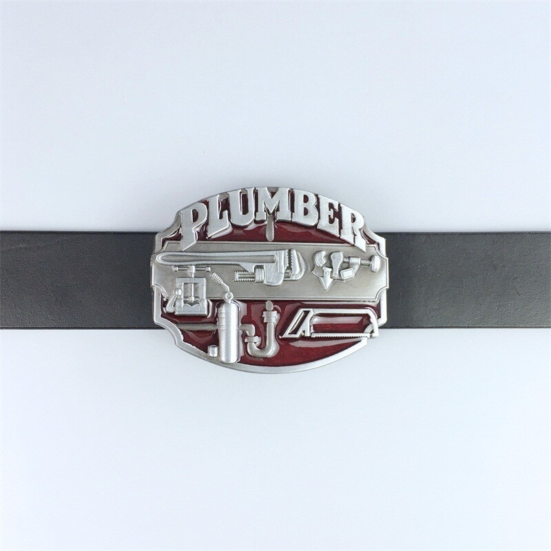 Antique Silver Red Enamel Plumber Belt Buckle Gurtelschnalle also Stock in US