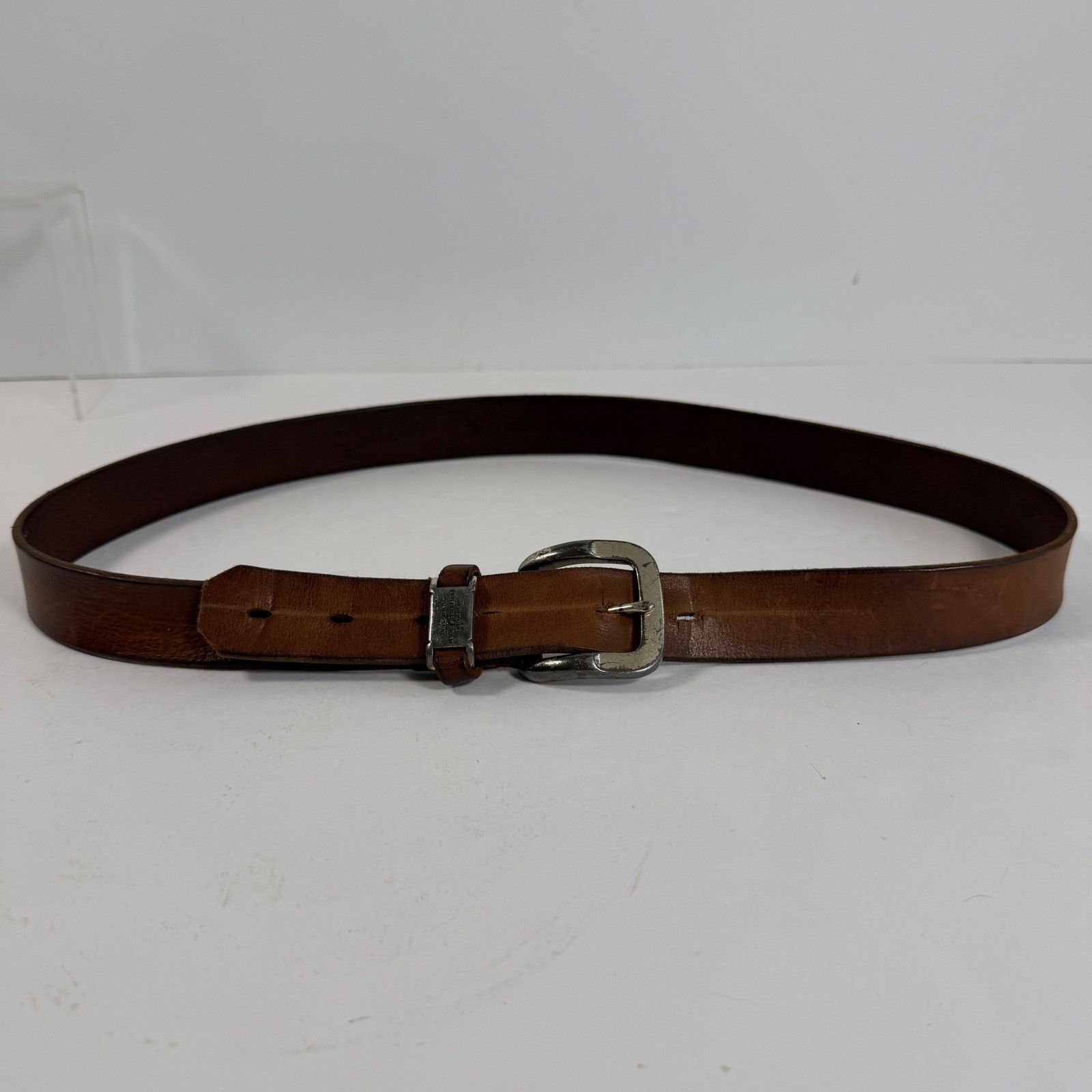 Distressed Genuine Leather Brown Belt Size 40 Silver Tone Buckle