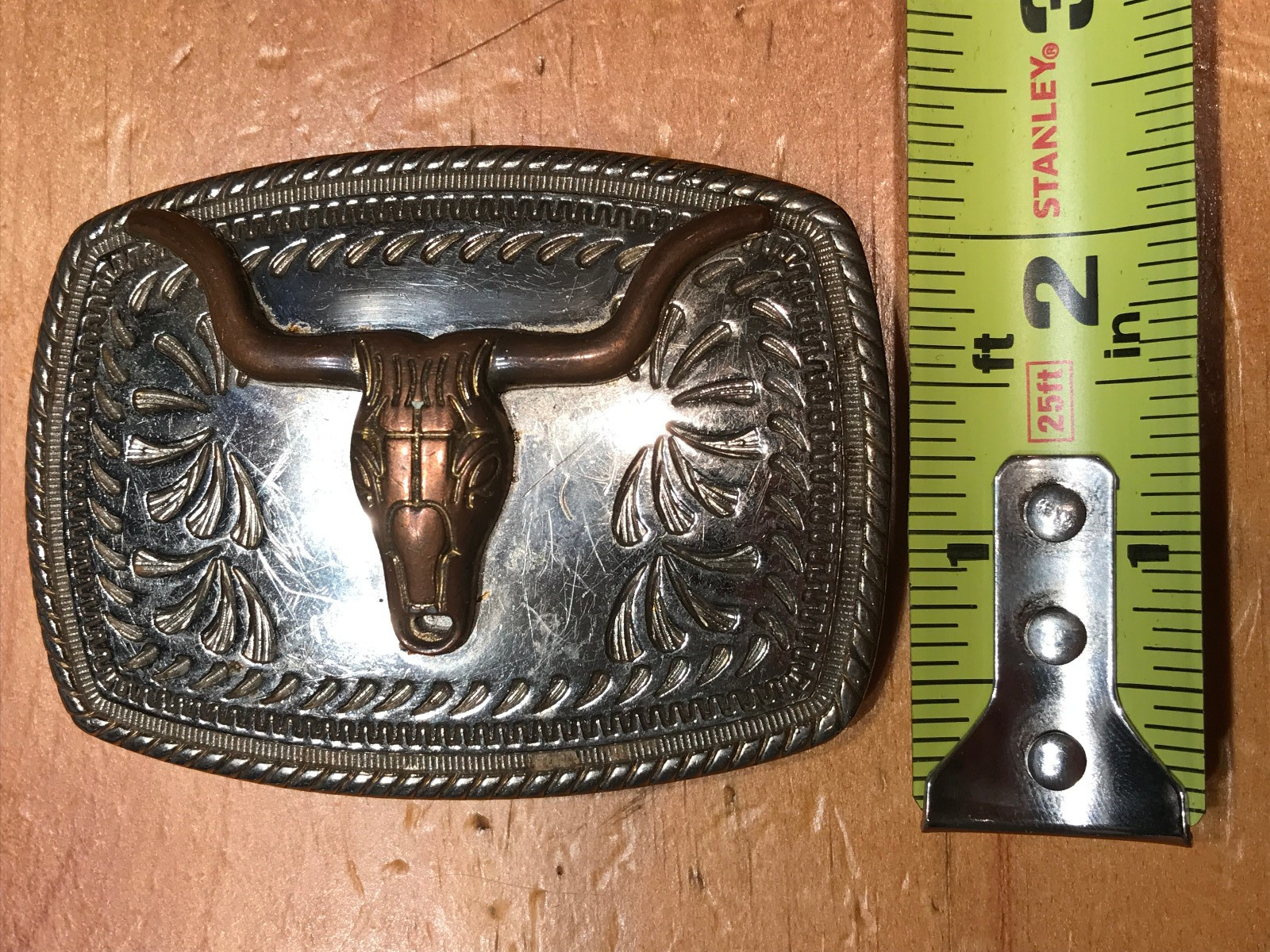 CLASSIC LONGHORN BULL / STEER HEAD WITH WESTERN PATTERN BELT BUCKLE