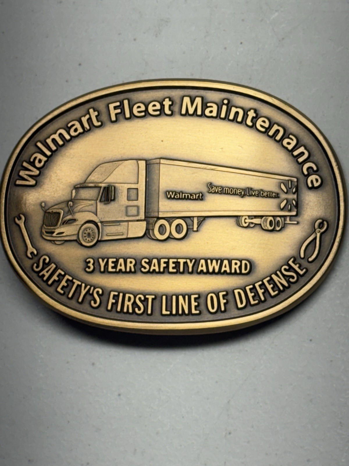 Walmart Transportation Fleet Maintenance Safety Award Brass Belt Buckle, NEW