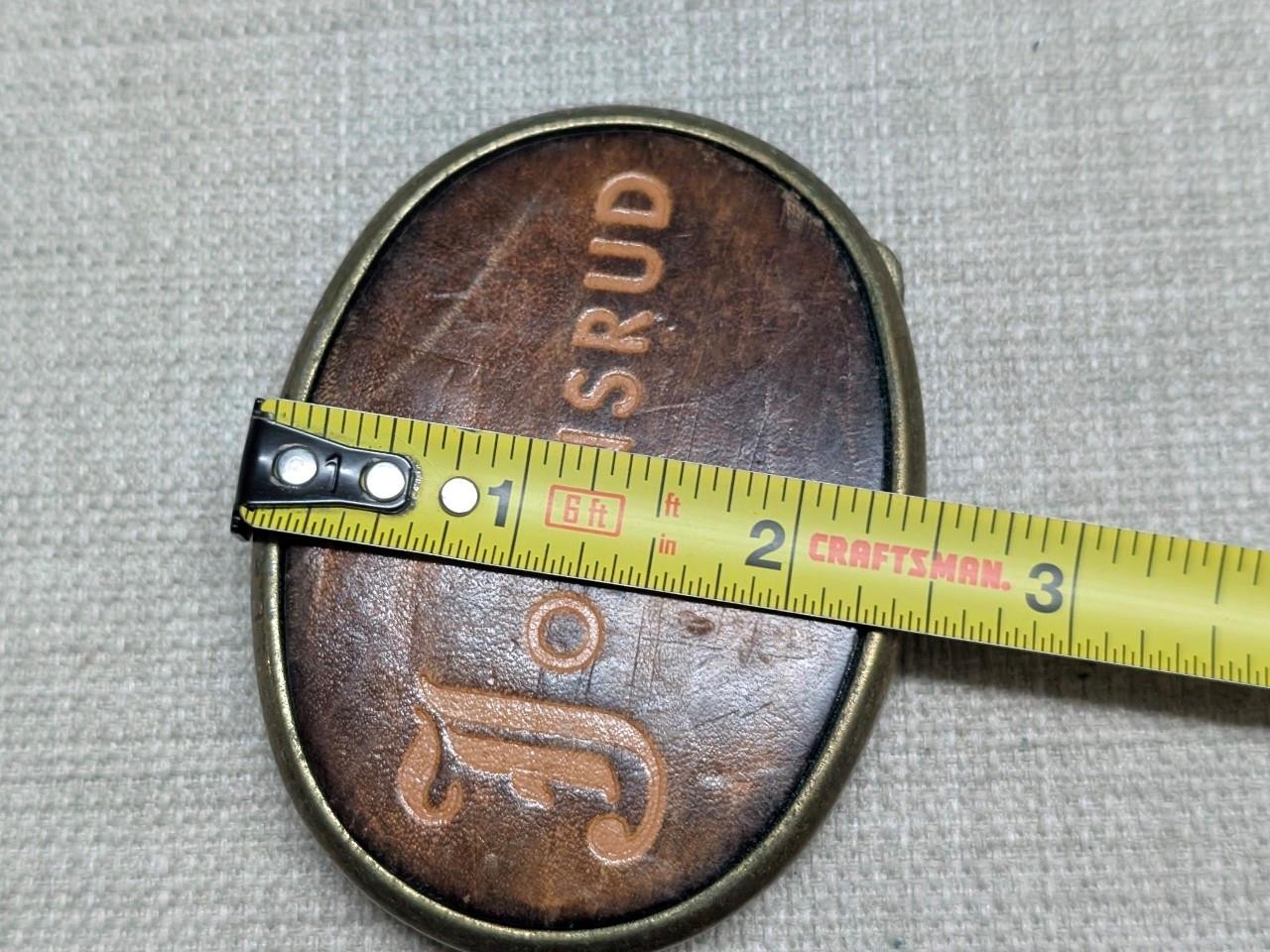 1970s vintage JOHNSRUD belt buckle TRUCKER trucking BRASS tooled leather WESTERN